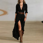 OLIVIA | VESTIDO LONGO DE MULHER E MANGAS COMPRIDAS EM LINHO