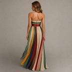 SELENA – VESTIDO LONGO TOMARA-QUE-CAIA COM RISCAS COLORIDAS