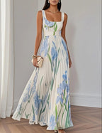 ÍRIS | VESTIDO LONGO PLISSADO COM ESTAMPADO FLORAL