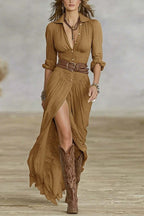 OLIVIA | VESTIDO LONGO DE MULHER E MANGAS COMPRIDAS EM LINHO